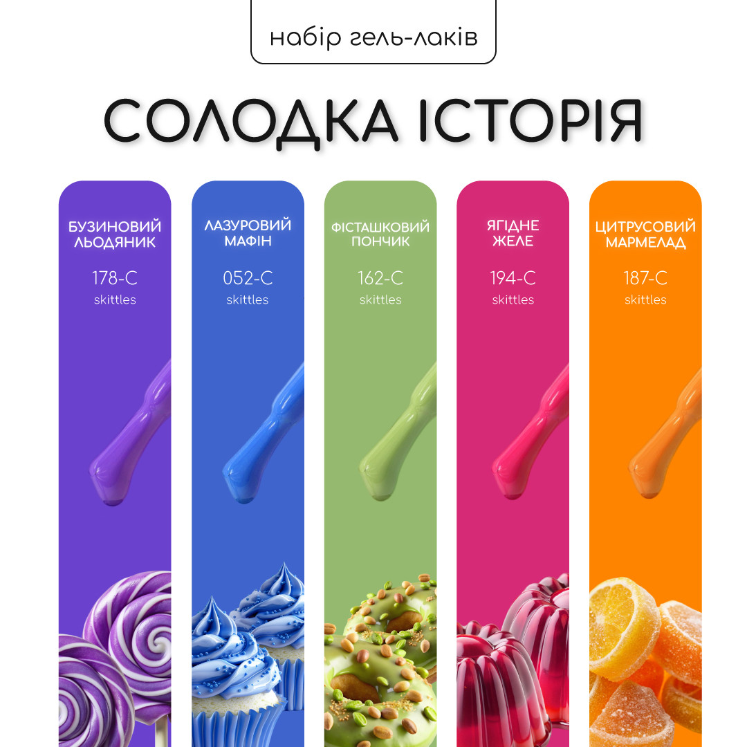 Набір гель-лаків Nice for you 4+1 Солодка історія, фото 1