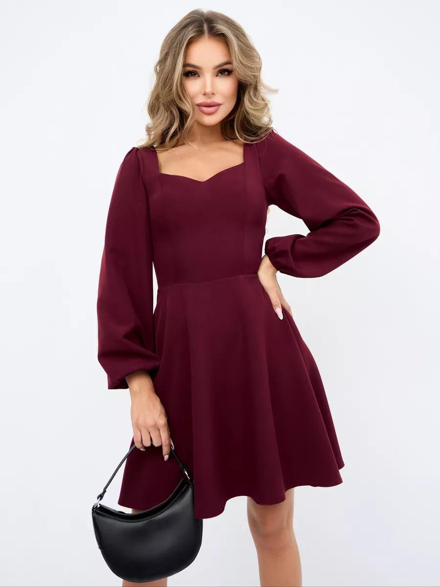 Ультрастильне коктельне коротке плаття на весілля і не тільки), бордове, фото 1