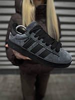 Чоловічі зимові замшеві кеди з хутром Adidas Campus, теплі чоловічі молодіжні кросівки Адідас із натуральної замші