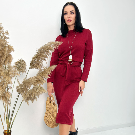 Довга облягаюча жіноча сукня з поясом з ангори тепла по фігурі, фото 1