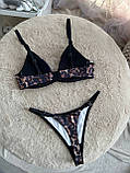 Атласний комплект жіночої білизни з леопардовим принтом,ліф трикутник, фото 9