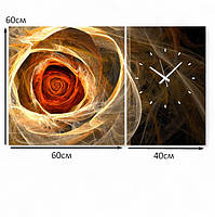 Модульна картина з годинником "Абстрактна квітка в теплих відтінках" Настінний декор для дому Безшумний годинник Друк 100х60 см, фото 5