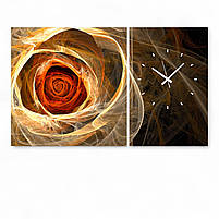 Модульна картина з годинником "Абстрактна квітка в теплих відтінках" Настінний декор для дому Безшумний годинник Друк 100х60 см, фото 2