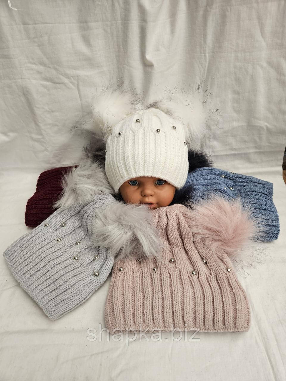 Шапка дитяча в'язана на флісі, фото 1