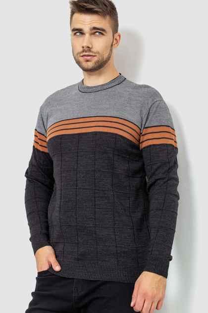Светр чоловічий Triko демісезонний з круглим коміром у смужку сірий