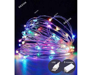 Роса 100 LED 10 м реле 8 режимів.  USB мульти 1901-01