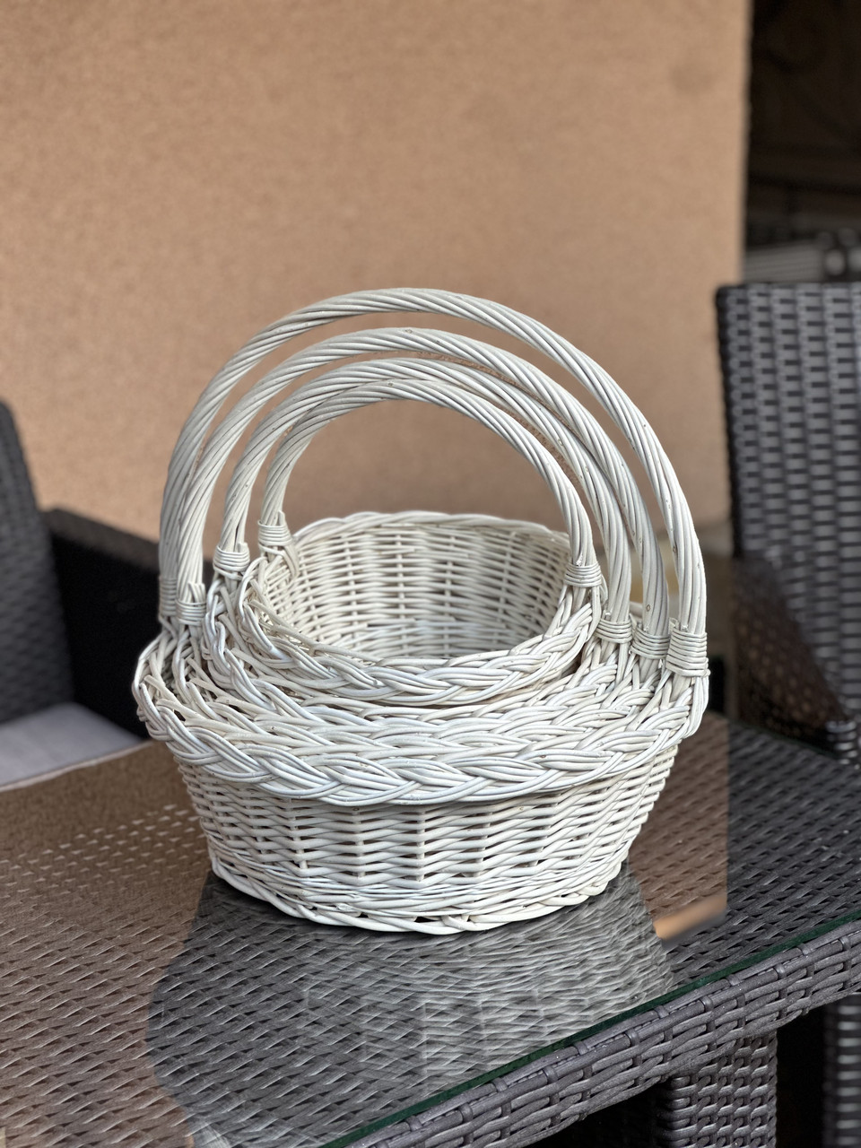 Набір плетених круглих кошиків із білої лози. Арт: 3084, фото 1