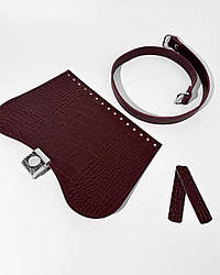 Набір шкіряної фурнітури для сумки МК 6.0, рептилія винний, натуральна шкіра