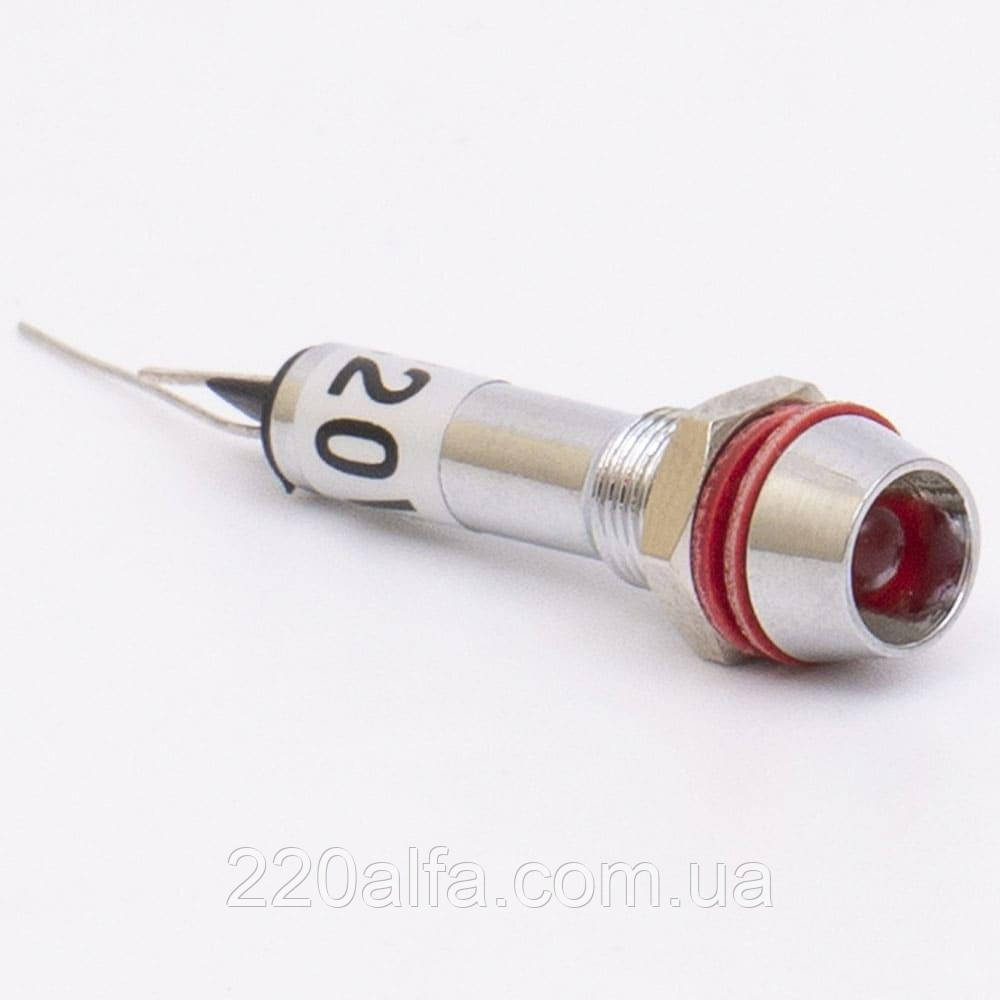 Світлодіодний індикатор металевий AD22C-6 24v AС/DС, червоний, фото 1