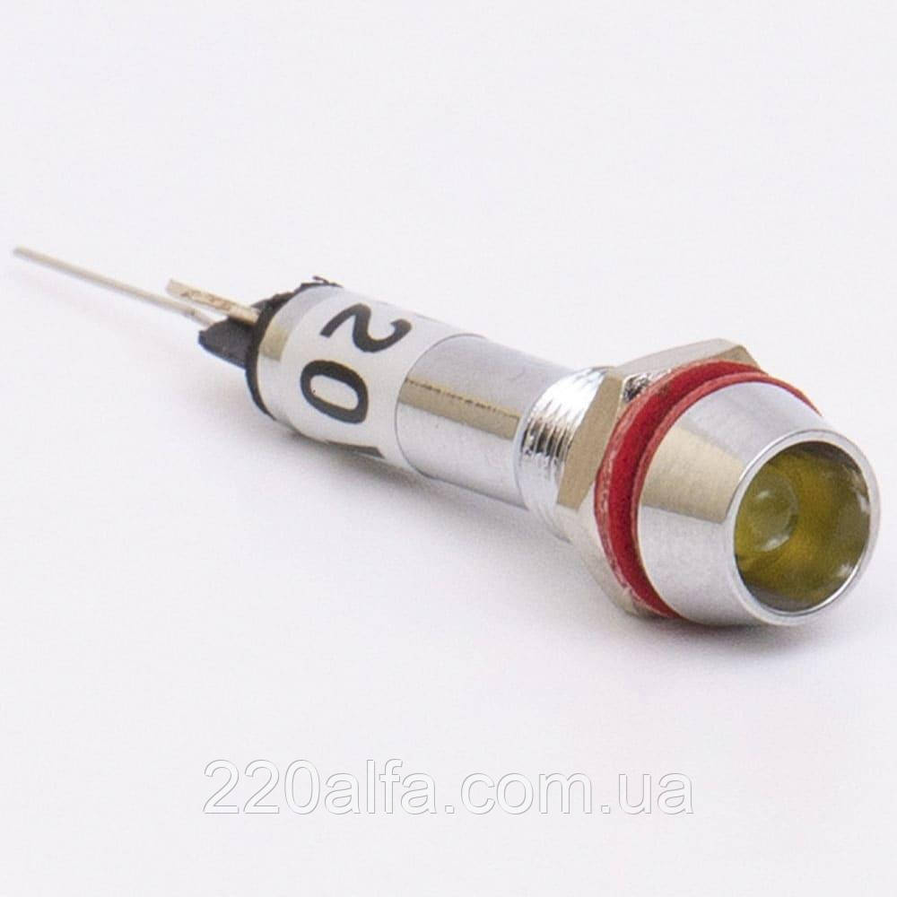 Світлодіодний індикатор металевий AD22C-6 220v AС, жовтий, фото 1