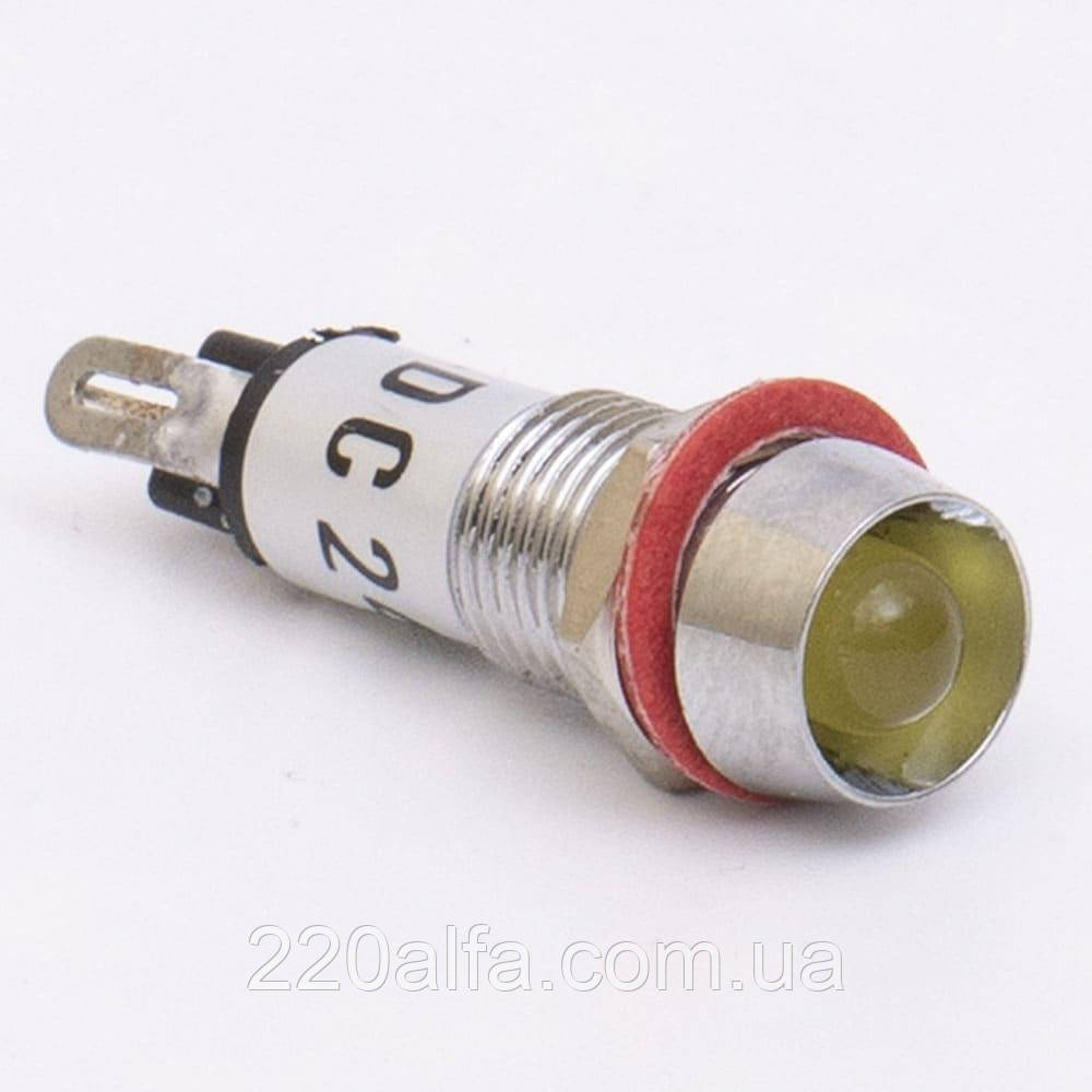 Світлодіодний індикатор металевий AD22C-8 24v AС/DС, жовтий, фото 1