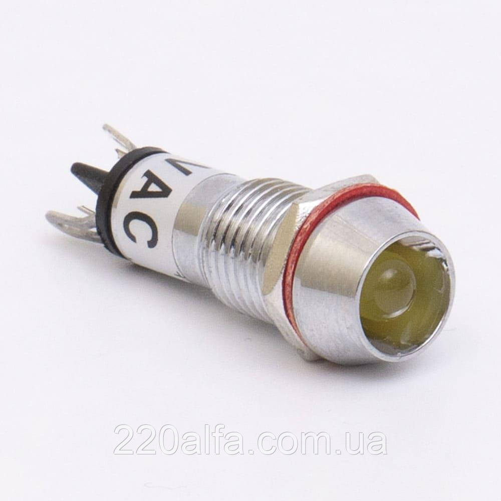 Світлодіодний індикатор металевий AD22C-10 220v AС, жовтий, фото 1