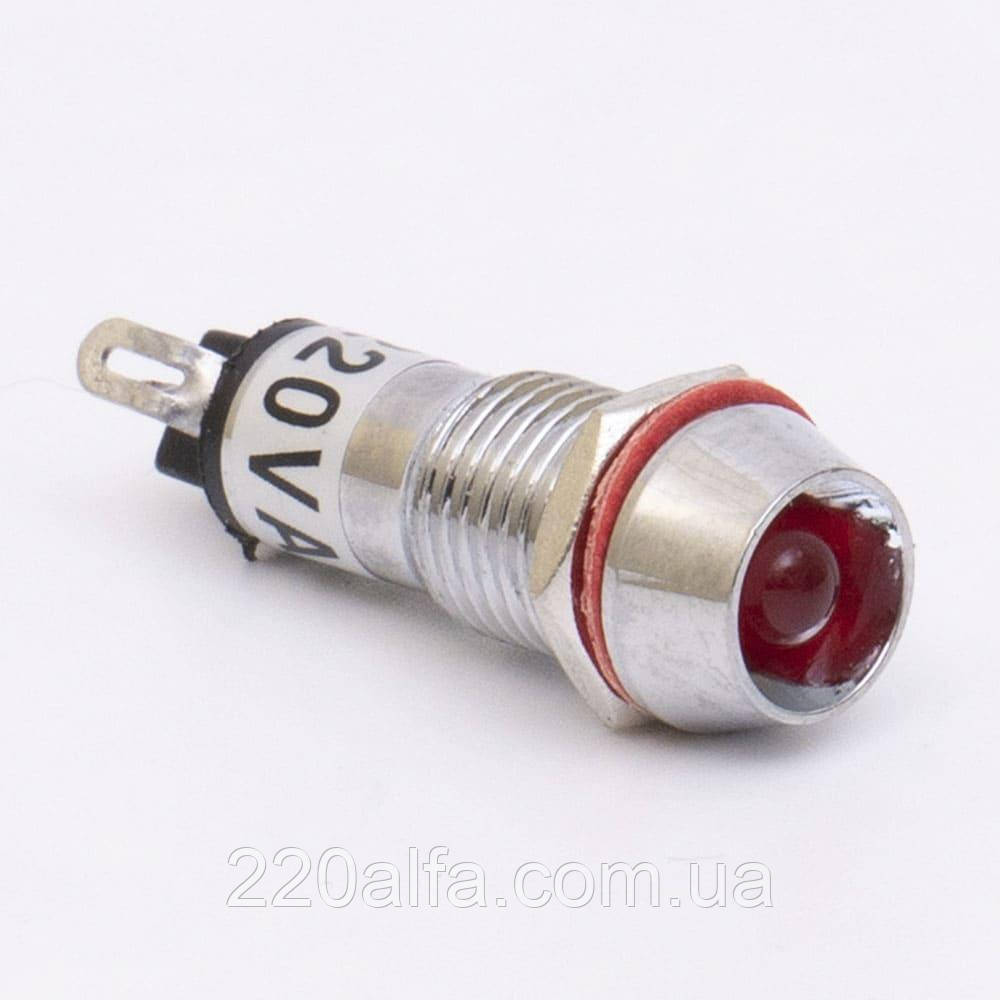 Світлодіодний індикатор металевий AD22C-10 220v AС, червоний, фото 1