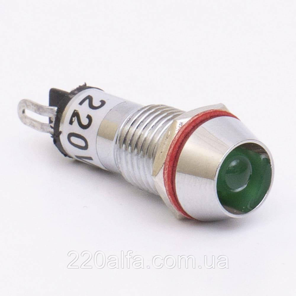 Світлодіодний індикатор металевий AD22C-10 220v AС, зелений, фото 1