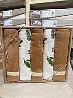 Новорічний набір рушників Natural Cotton (5 шт.) – святкові кухонні рушники з натуральної бавовни