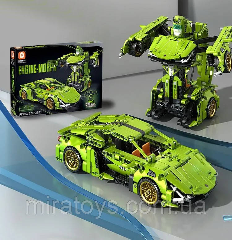 Конструктор Ламборґіні 2в1 TurboBot Зелений бот, дитячий конструктор робот-трансформер, 721 деталь, фото 1