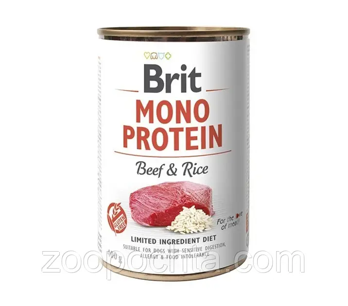 Вологий корм Brit Mono Protein Beef and Rice для собак, з яловичиною та рисом 400 гр, фото 1