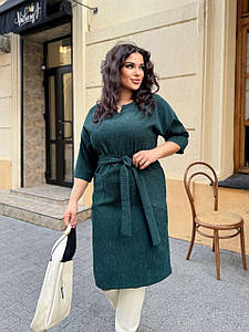 Вельветова сукня зелена великого розміру Розміри: 48-50, 52-54, 56-58