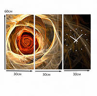 Картина з годинником модульна " Квітка у теплих тонах" Абстрактний настінний безшумний годинник Друк 90х60 см з 3х частин, фото 5