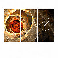 Картина з годинником модульна " Квітка у теплих тонах" Абстрактний настінний безшумний годинник Друк 90х60 см з 3х частин, фото 2