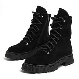 Жіноче взуття великих розмірів 40 41 42 43 44 чорні черевики замшеві з хутром та застібкою LoLe Black Vel BS