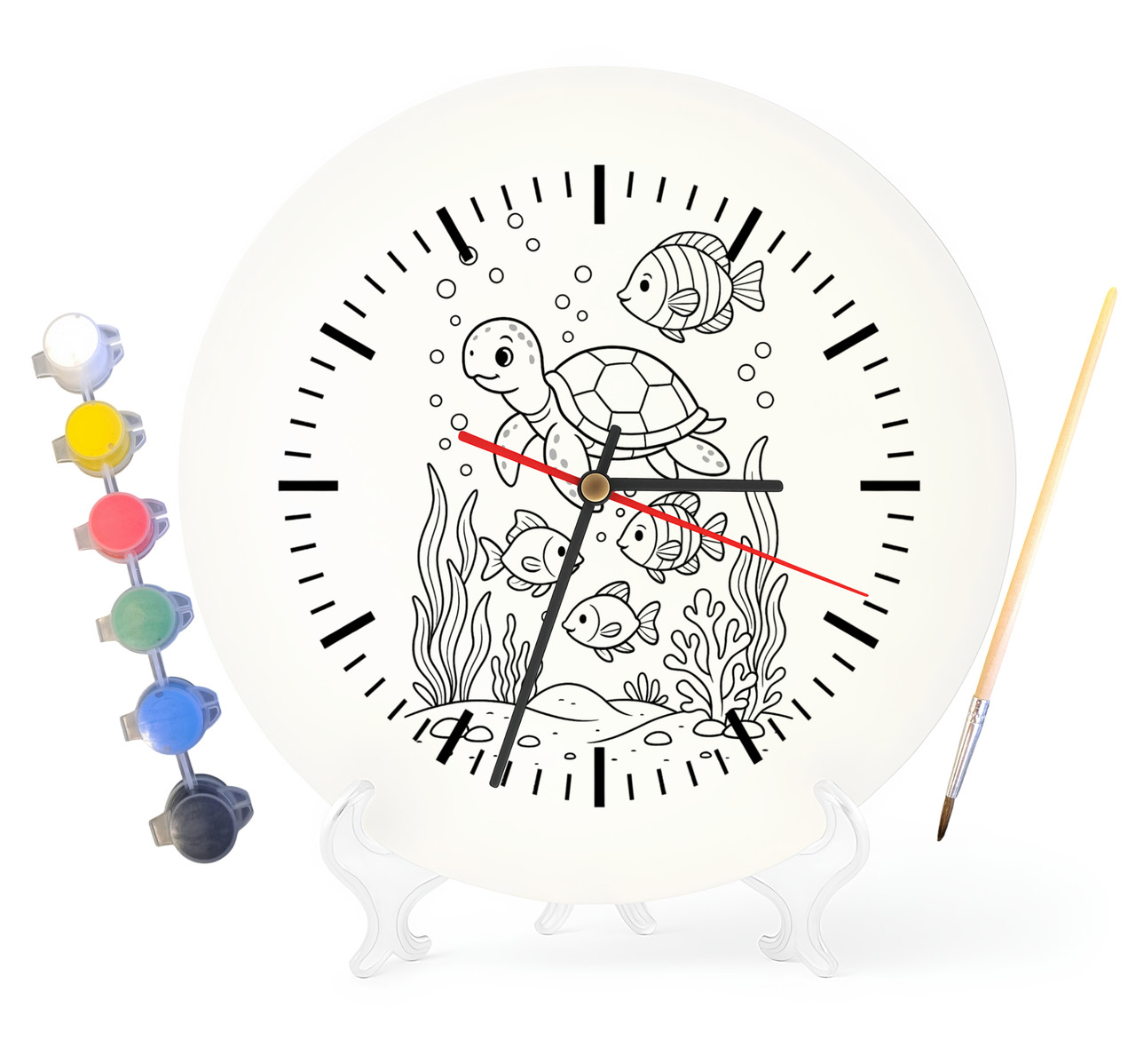 Дитячий набір для творчості годинник розмальовка Черепаха та рибки 30 см (Г0049), фото 1