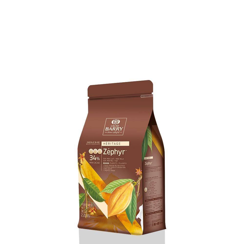 Шоколад білий Zephyr Cacao Barry кондитерський в каллетах, 1кг упаковка, Франція, фото 1