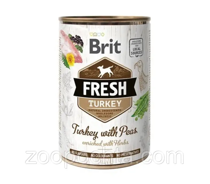 Вологий корм Brit Fresh Turkey & Peas для собак з індичкою і горошком 400 гр, фото 1