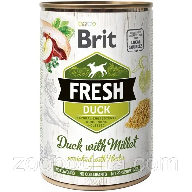 Вологий корм Brit Fresh Turkey & Peas для собак з качкою та пшоном 400 гр, фото 1