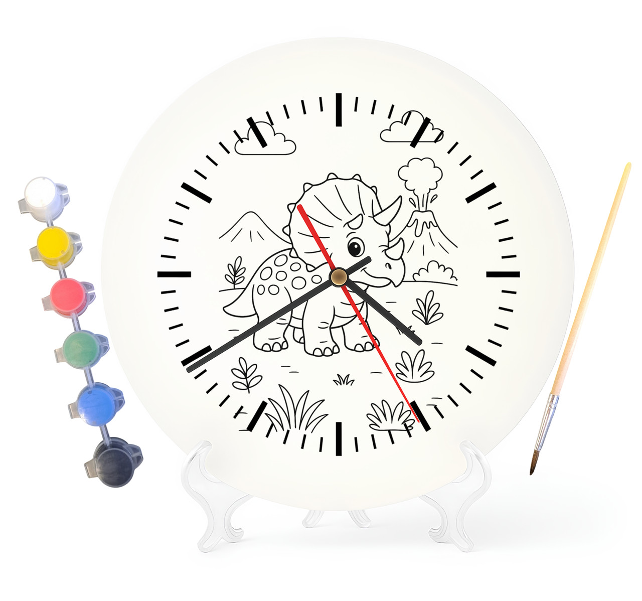 Дитячий набір для творчості годинник розмальовка Динозавр Трицератопс 30 см (Г0054), фото 1