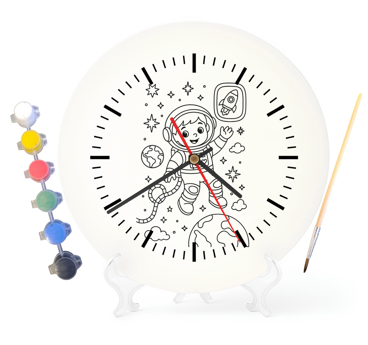 Дитячий набір для творчості годинник розмальовка У відкритому космосі 30 см (Г0056), фото 1