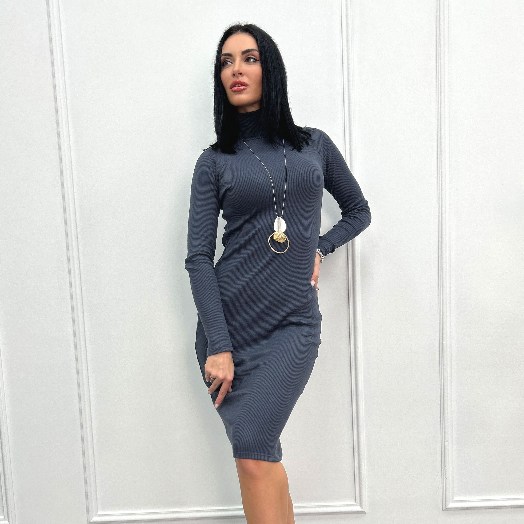 Довга жіноча сукня гольф у рубчик ангорова тепла з довгим рукавом, фото 1