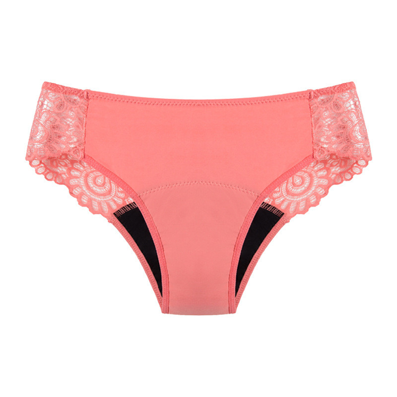 Труси для місячних з мереживною вставкою позаду Середня посадка Рожеві, фото 1