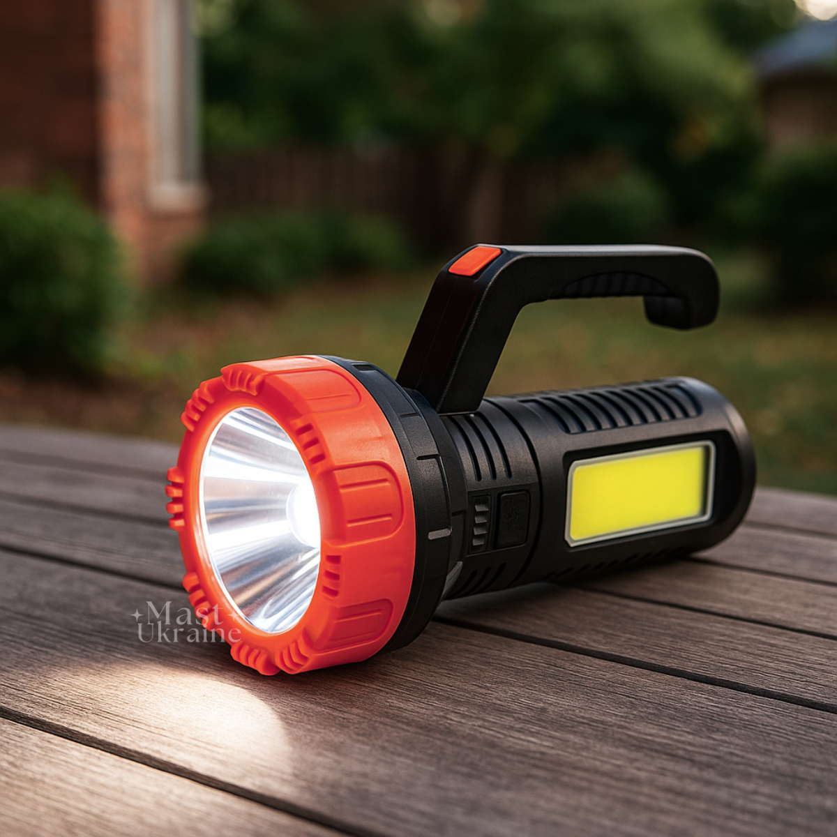 Ліхтар акумуляторний світлодіодний LED/COB, ручний ліхтарик з боковим світлом, зарядка від USB, XS-520, фото 1