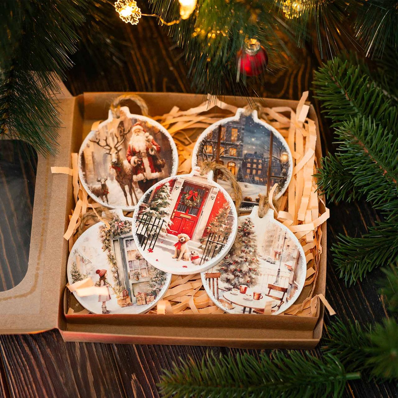 Набір із 5-ти ялинкових прикрас "Вінтажне Різдво", фото 1