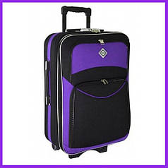 Дорожня валіза на колесах Bonro Style M невелика тканинна чорно-фіолетова з кодовим замком і висувною ручкою