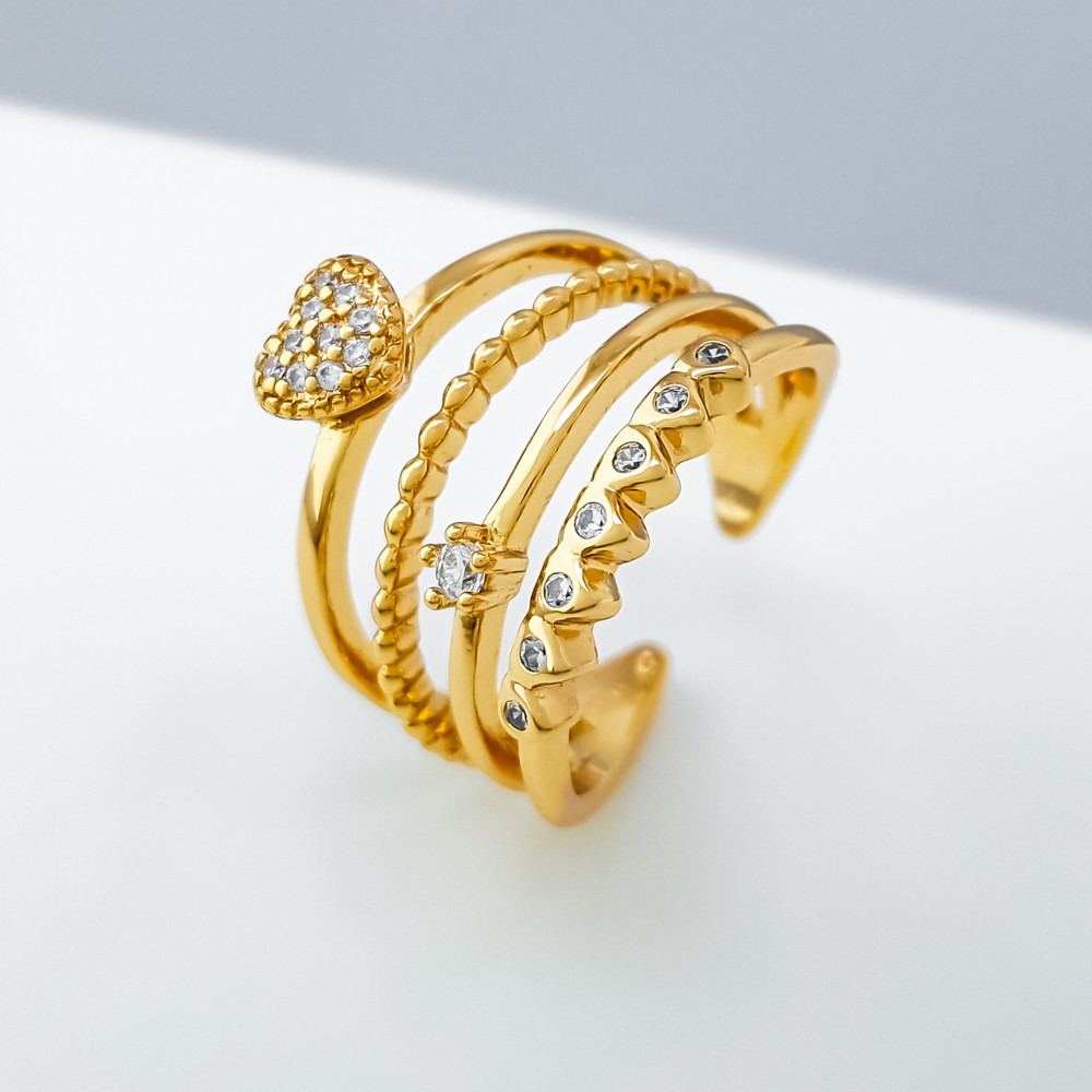 Кільце 4 доріжки з цирконієм; р.16.5+; медичне золото Xuping 18K, фото 1