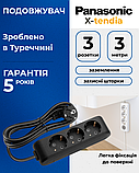 Подовжувач 3 розетки 3 м із заземленням Panasonic X-tendia чорний, фото 2