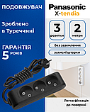 Подовжувач 3 гнізда 2 м без заземлення Panasonic X-tendia чорний, фото 2
