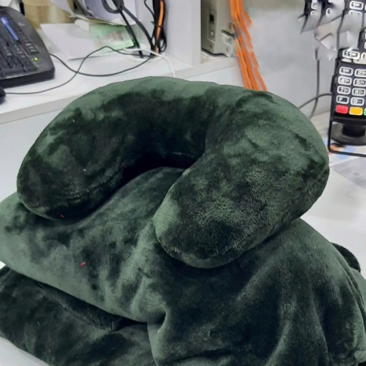 Плюшевий набір: чохол, плед і подушка ''Підкова'' на кушетку для масажу, колір: бутилочний, смарагдовий, фото 1