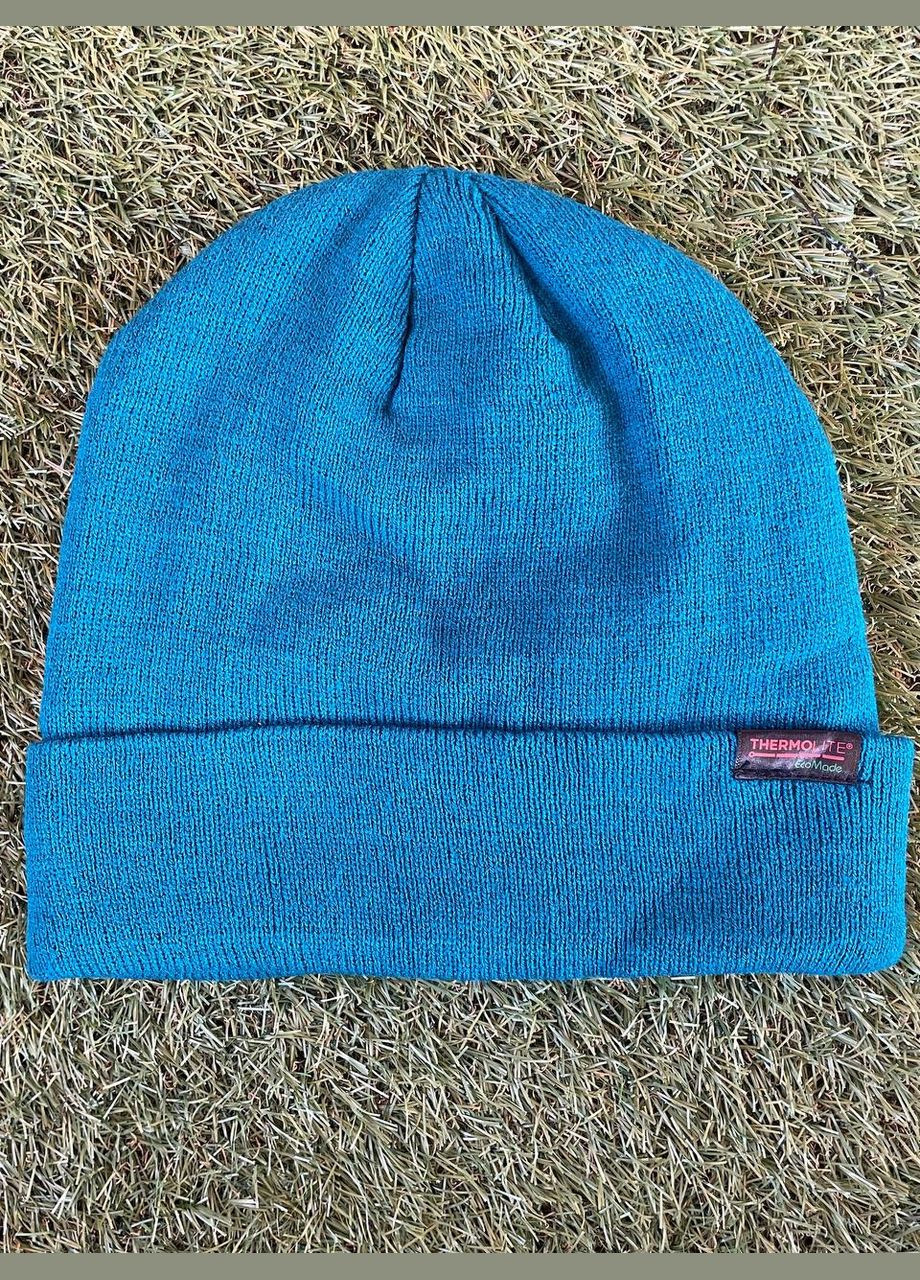 Шапка чоловіча тепла з лейбочкою C&A, блакитний і бірюзовий колір, фото 1