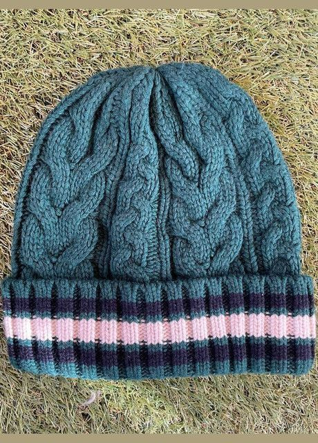 Чоловіча зимова в'язана шапка в смужку C&A чорна та зелена, фото 1