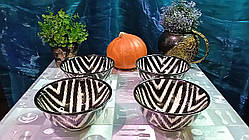 Узбецька глибока тарілка "Коса" ручної роботи, d = 16 см, з візерунком Атлас, ЧОРНОГО КОЛЬОРУ, Ріштан