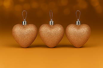 Набір великих ялинкових сердечок 11×9 см, 3 шт — новорічні прикраси з глітером, пластик Бежевий