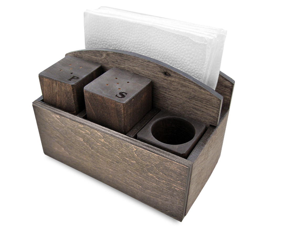 Набір для серветок, спецій та зубочисток 4 предмети (№ 11) Дерев'яні спецівники. Коричневий