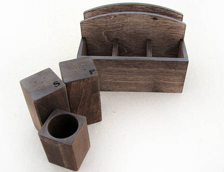 Набір для серветок, спецій та зубочисток 4 предмети (№ 11) Дерев'яні спецівники. Коричневий, фото 2