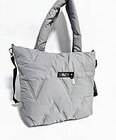 Сумка жіноча стьобана містка через плече 40*30см світло-сіра (5-0384)