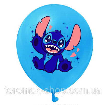 Куля Стіч на синьому повітряному латексі пастель 30 см 12"  поштучно