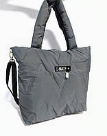 Сумка жіноча стьобана містка через плече 40*30см темно-сіра (5-0385)