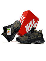 Чоловічі кросівки зимові Nike Initiator High Khaki Black Winter Fur Найк Ініціатор хакі чорні високі шкіра кордура хутро зима, фото 3